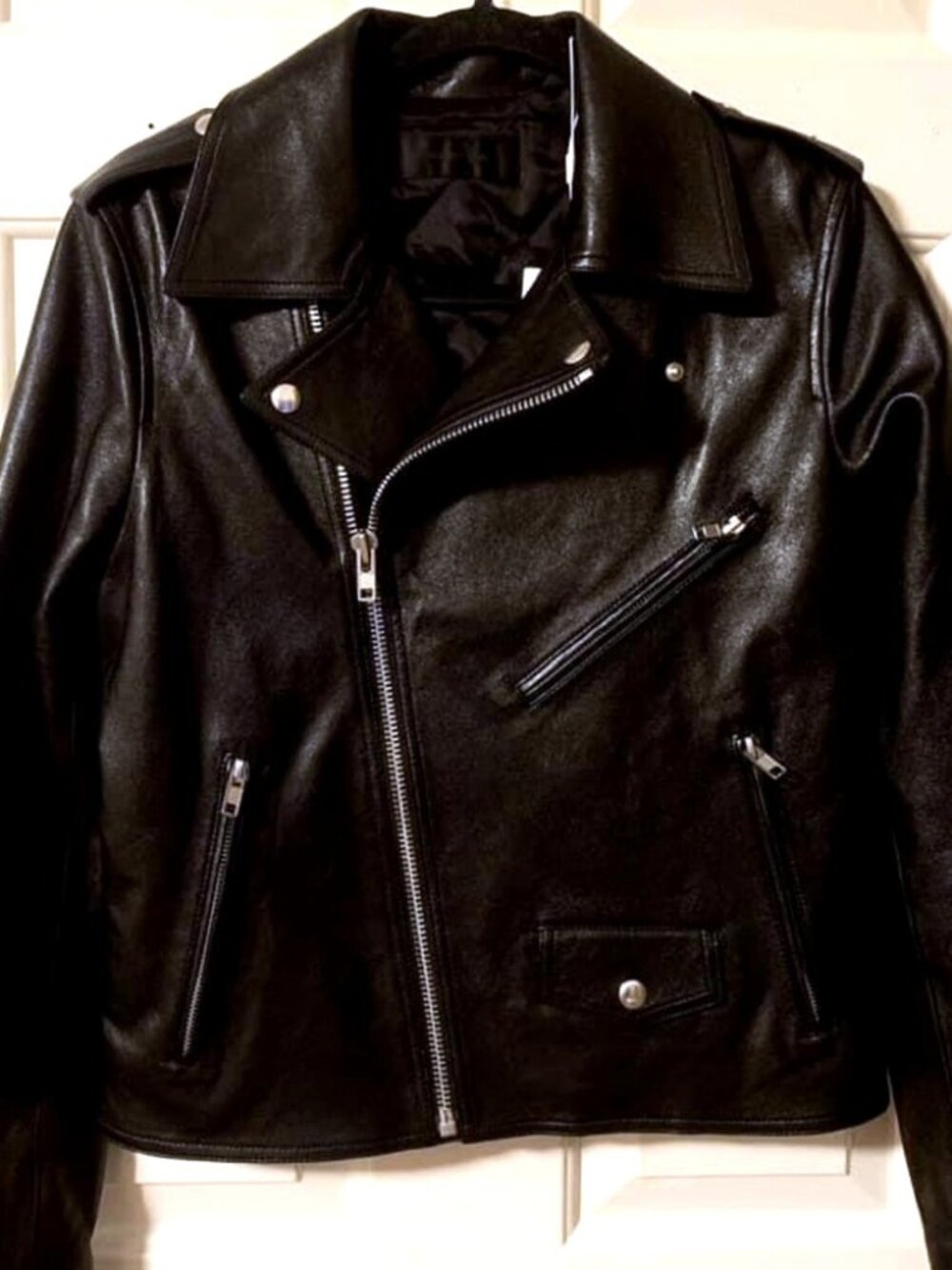 NWT Helmut Lang Black Lambskin Leather Moto Biker Jacket Sz S Asymmetric